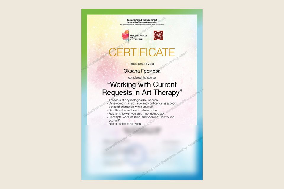 Certificate for Working with Current Requests in Art Therapy